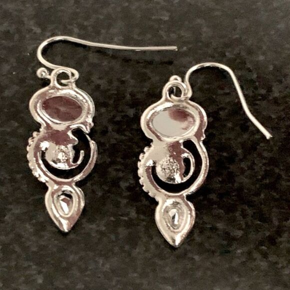 Vintage Style Faux Opal & Silver Dangle Drop Earrings - Boho Bohemian Chic NEW - Picture 6 of 8